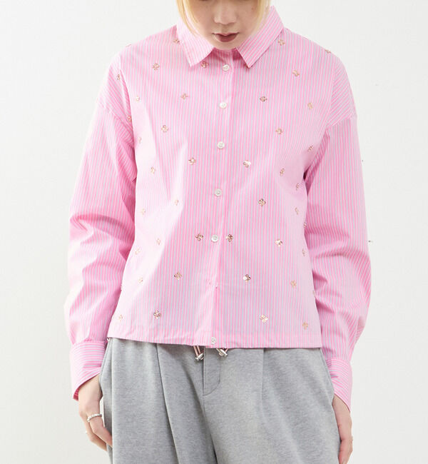 SOFFITTO「ビジュー付裾ドローストリングブラウス」|シャツ・ブラウス|ピンク系その他