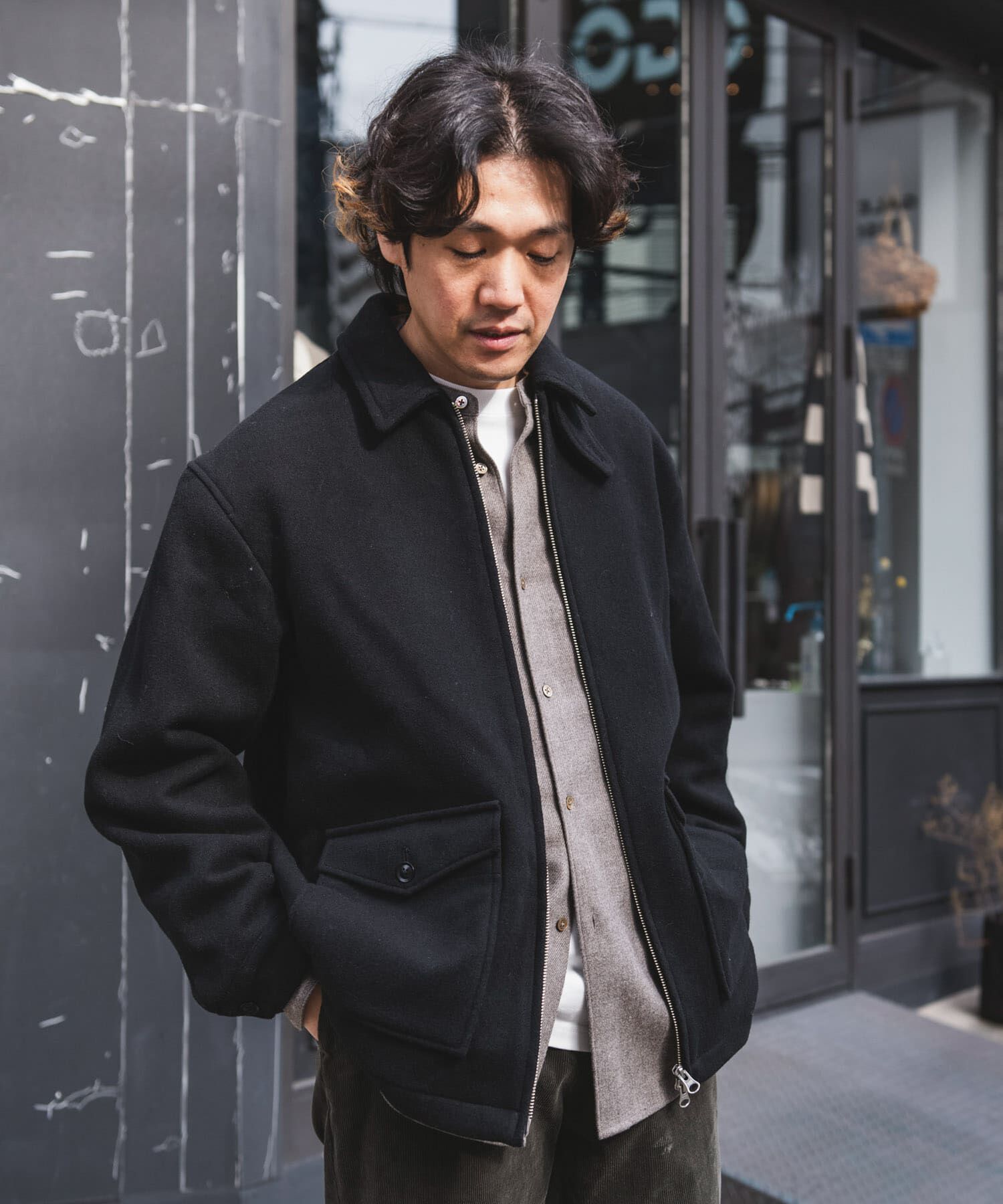 URBAN RESEARCH DOORS「ウールブレンドハリントンジャケット」|ノーカラーコート|