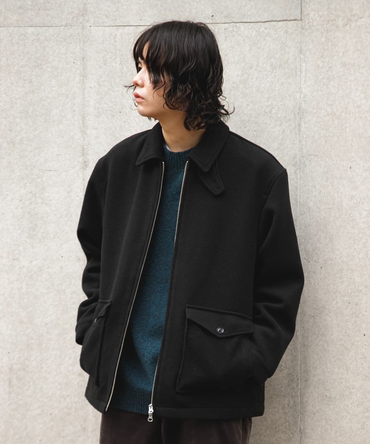 URBAN RESEARCH DOORS「ウールブレンドハリントンジャケット」|ノーカラーコート|