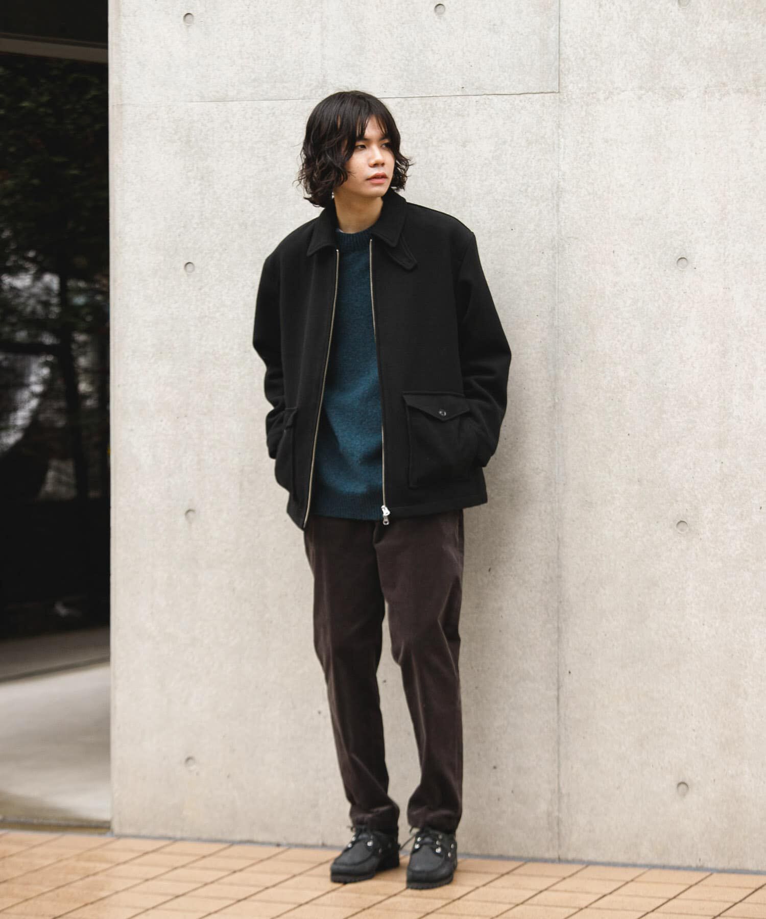 URBAN RESEARCH DOORS「ウールブレンドハリントンジャケット」|ノーカラーコート|