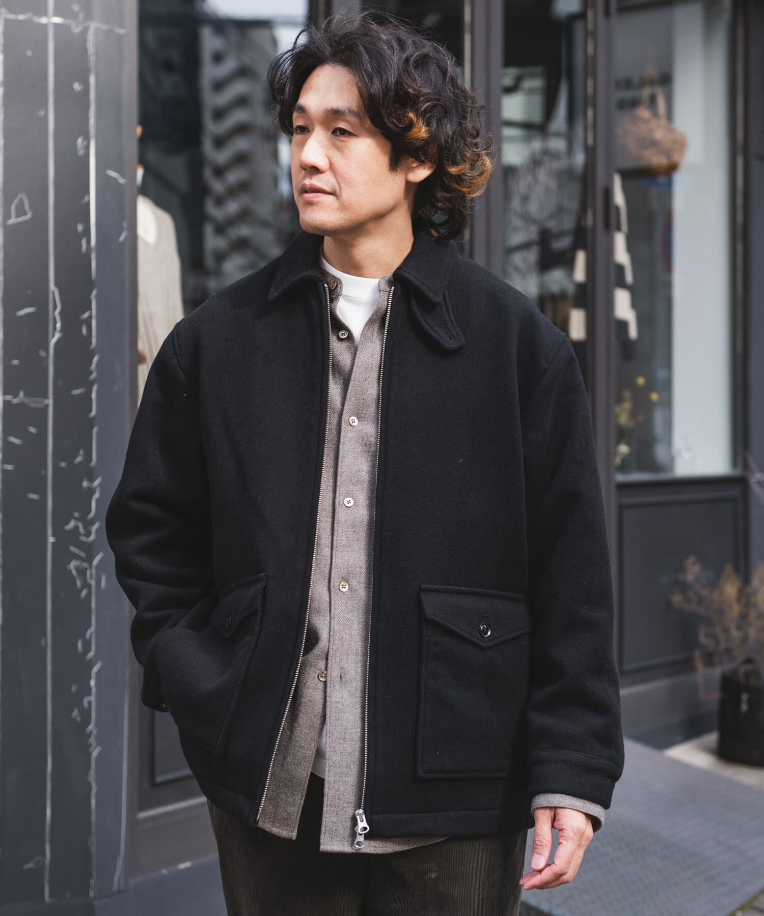 URBAN RESEARCH DOORS「ウールブレンドハリントンジャケット」|ノーカラーコート|