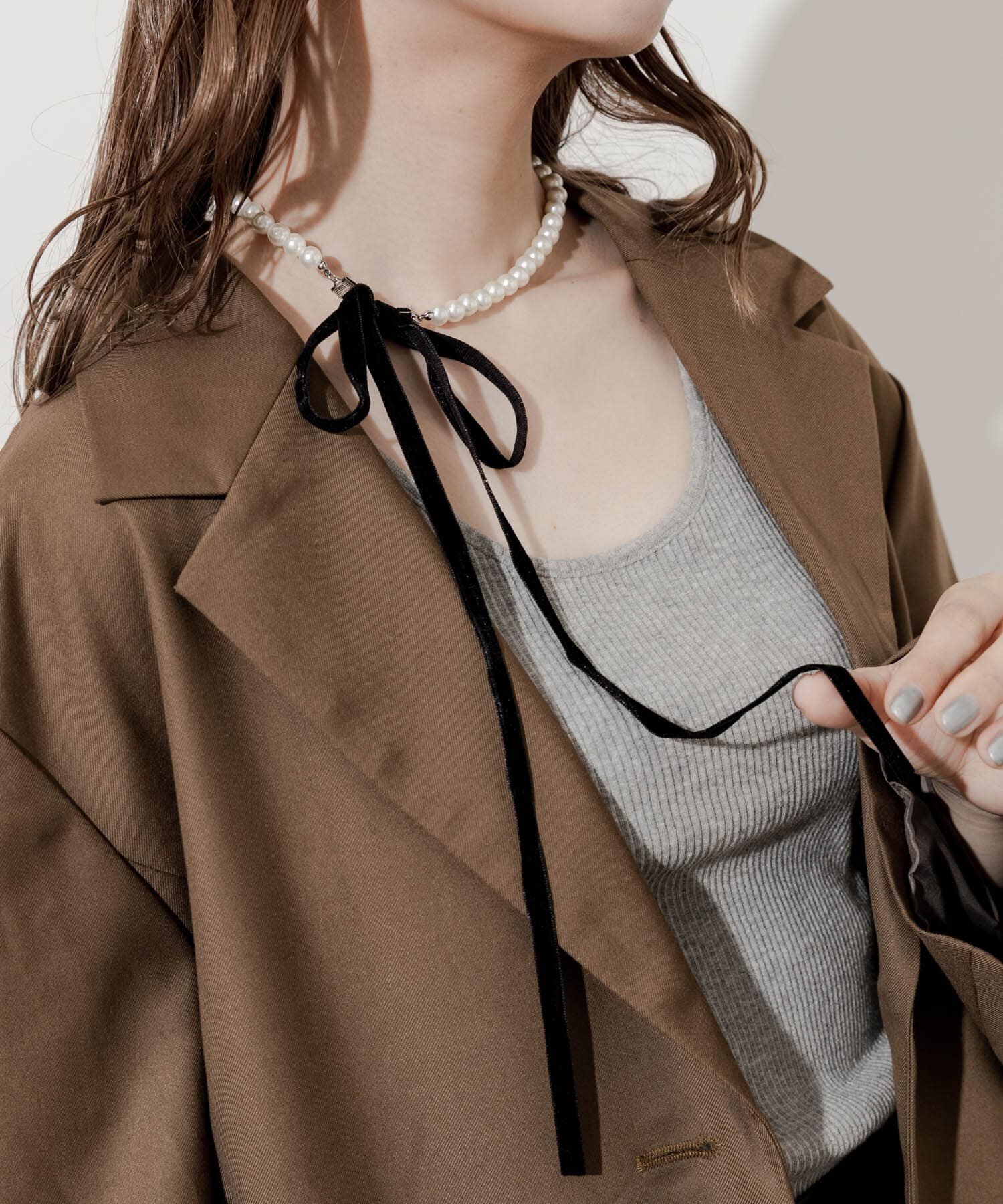 SMELLY「ベロアリボンパールネックレス」|ネックレス|