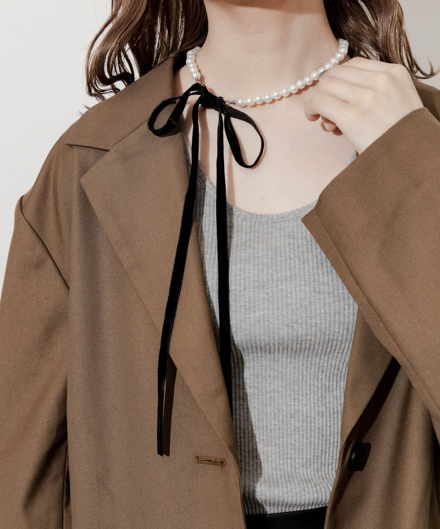 SMELLY「ベロアリボンパールネックレス」|ネックレス|