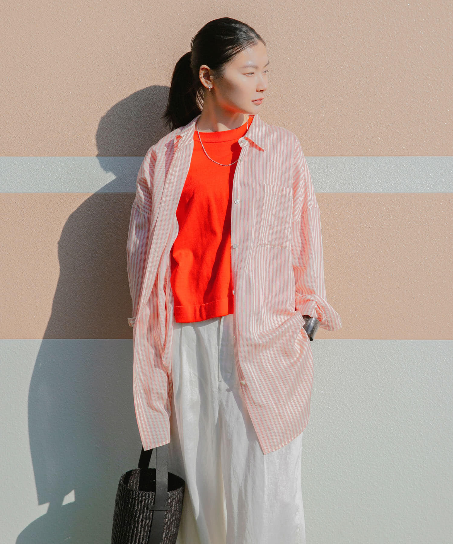 URBAN RESEARCH「new basic　レーヨンシルクストライプオーバーシャツ」|シャツ・ブラウス|