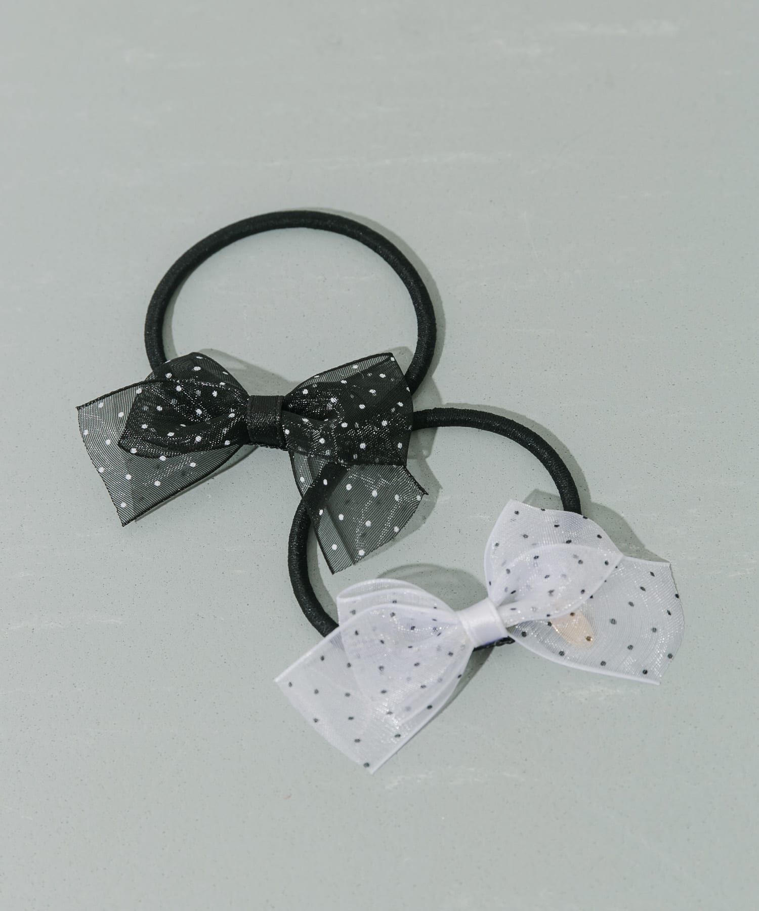 SMELLY「ドットシアーリボン2セットヘアポニー」|ヘアゴム・シュシュ|ホワイト系その他