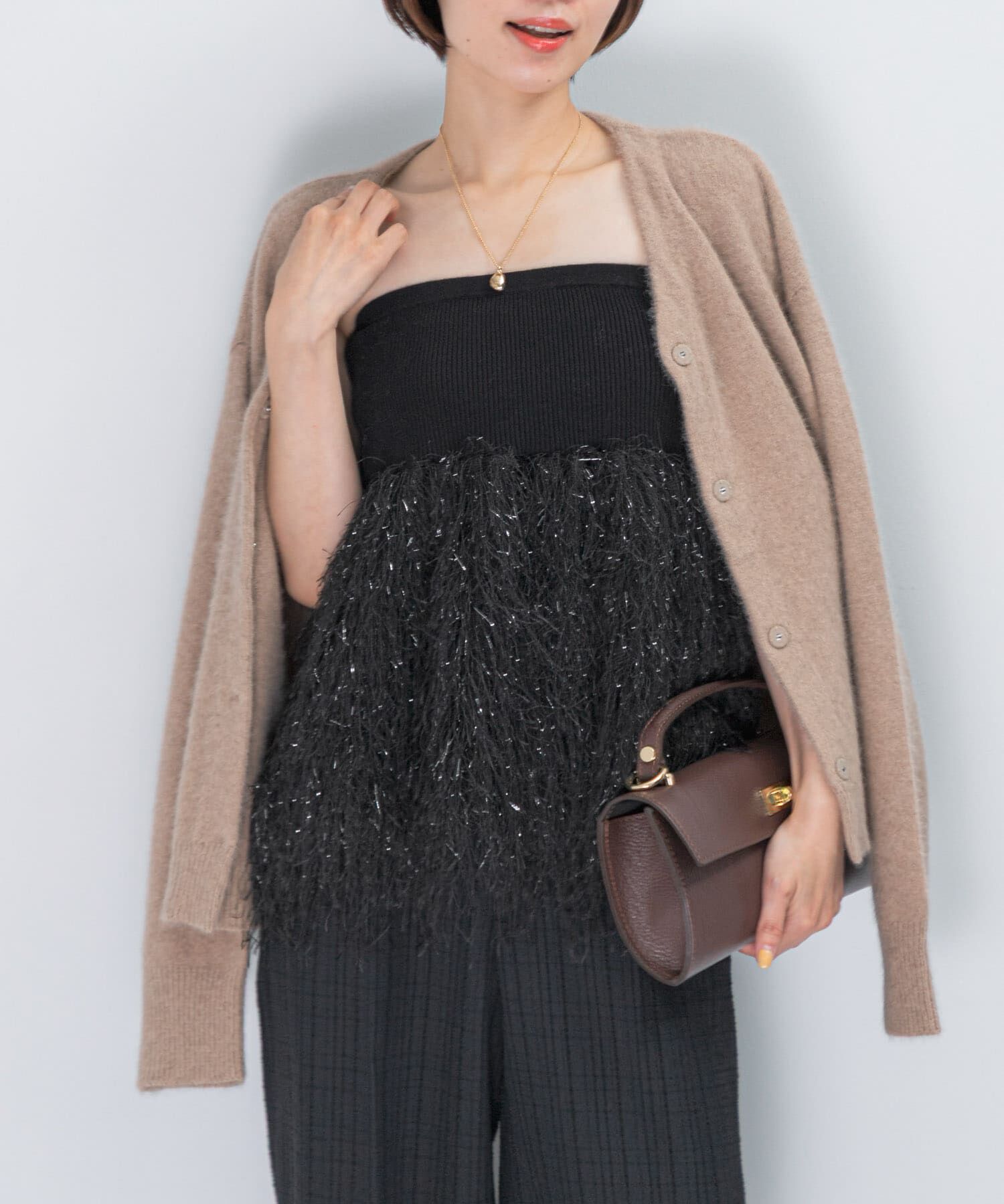 URBAN RESEARCH ROSSO「フェザーフリンジニットビスチェ」|ニット・セーター|ブラック