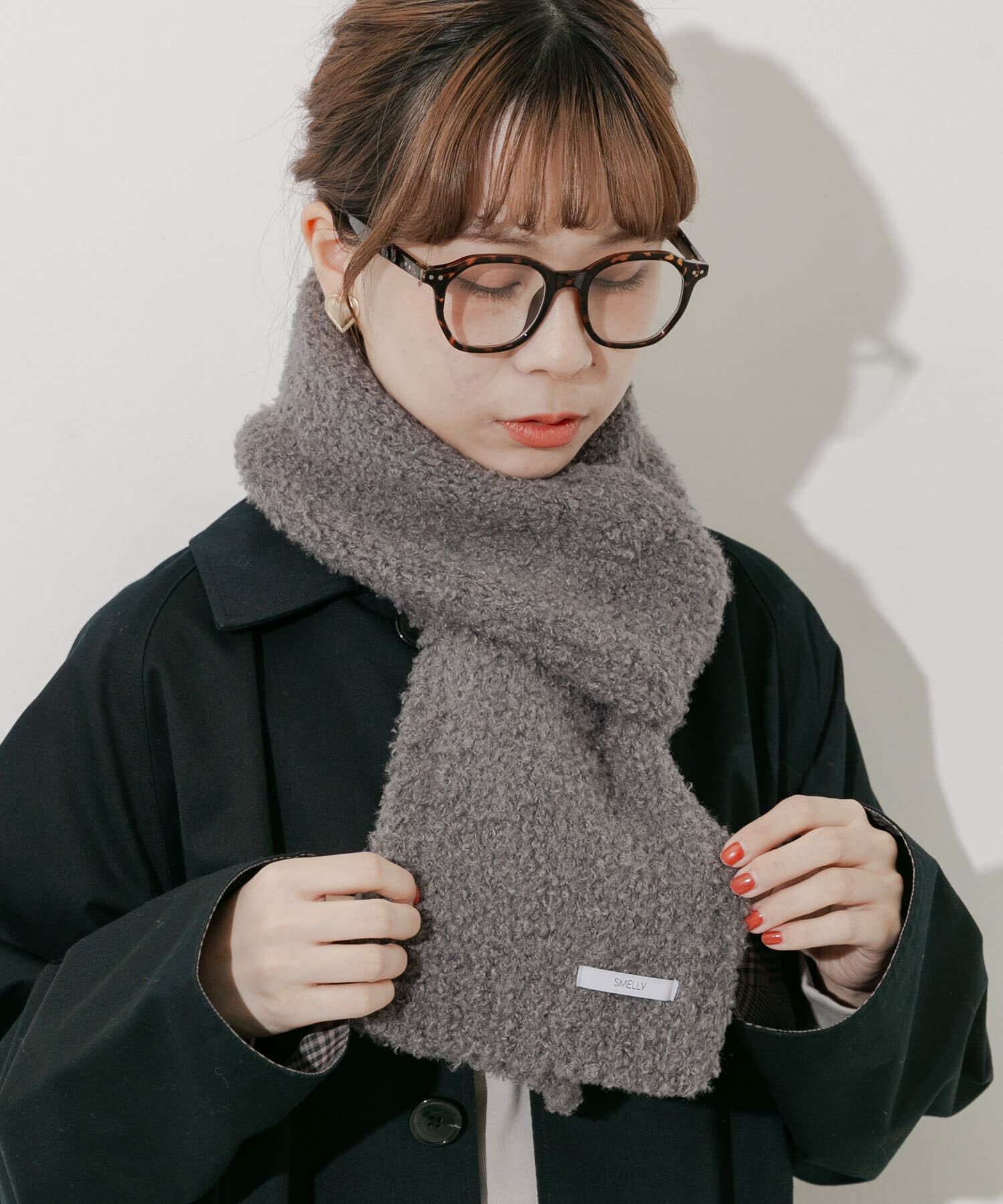 SMELLY「ボアニットマフラー」|マフラー|グレー