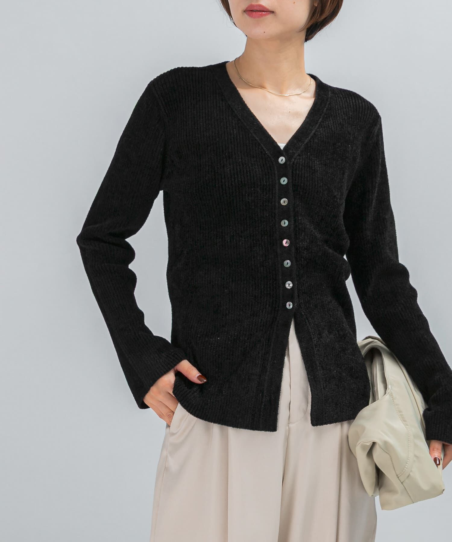 URBAN RESEARCH ROSSO「モールVネックニットカーディガン」|カーディガン|ブラック