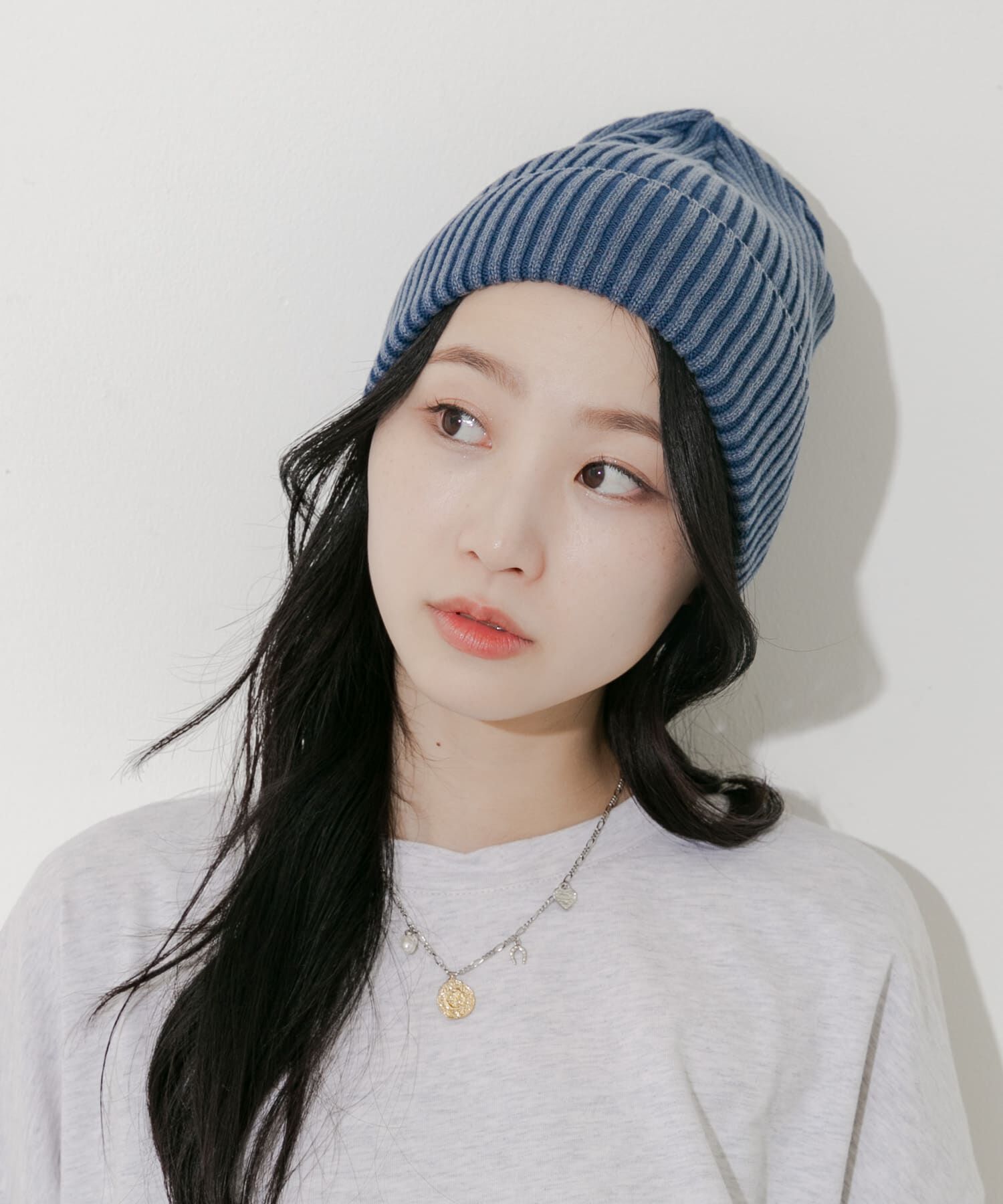 SMELLY「ウォッシュリブワッチ」|ニット帽|ブルー