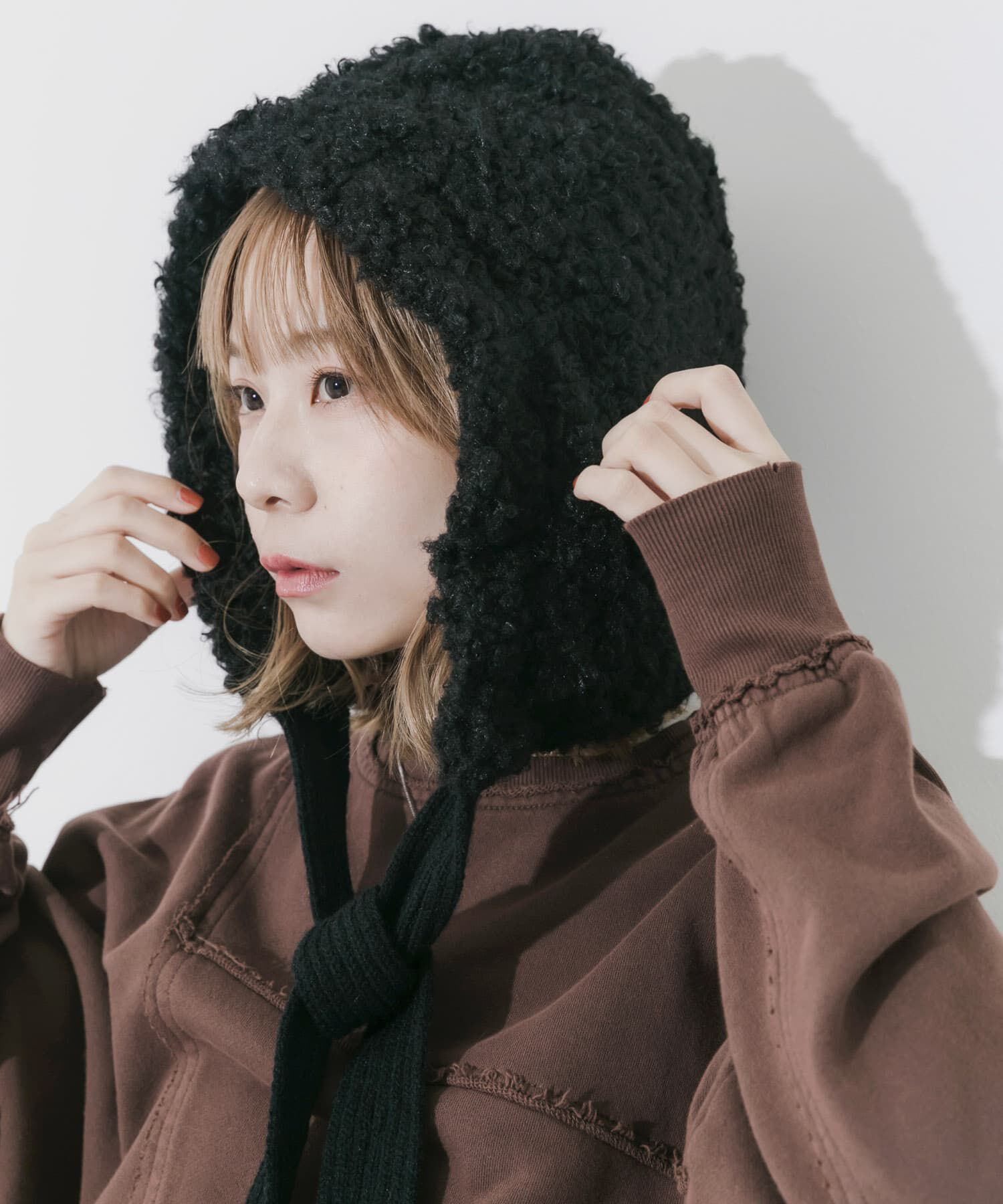 SMELLY「ループボアボンネット」|ニット帽|