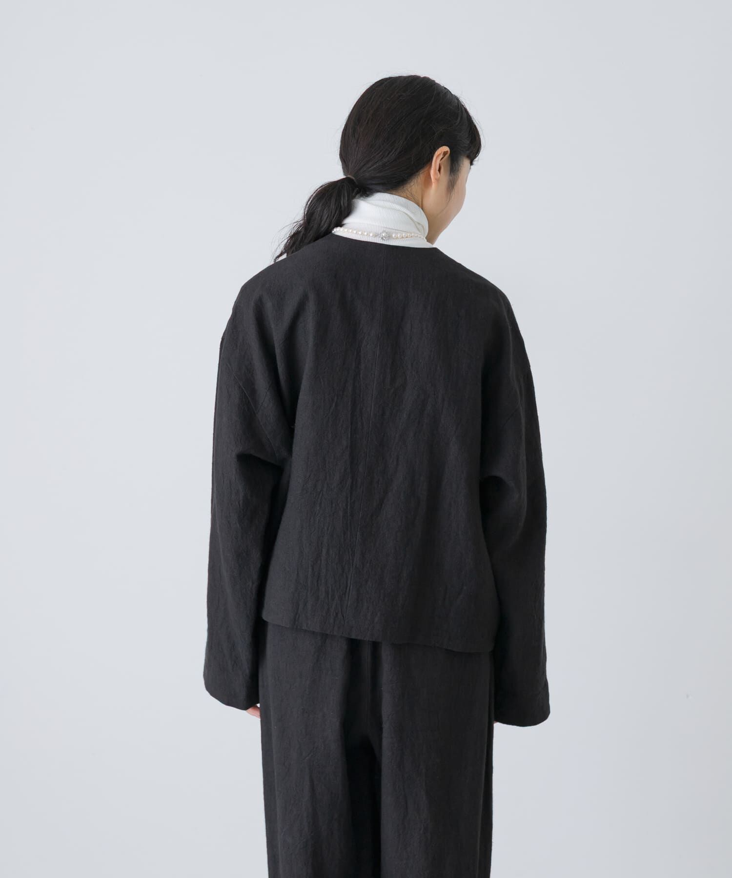かぐれ「リネンラミーノーカラージャケット」|ノーカラージャケット|