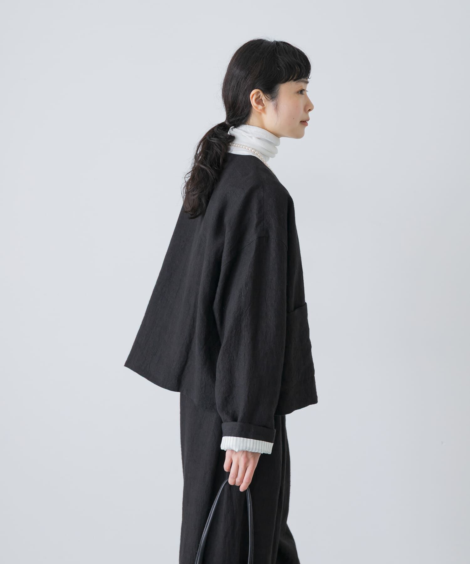かぐれ「リネンラミーノーカラージャケット」|ノーカラージャケット|