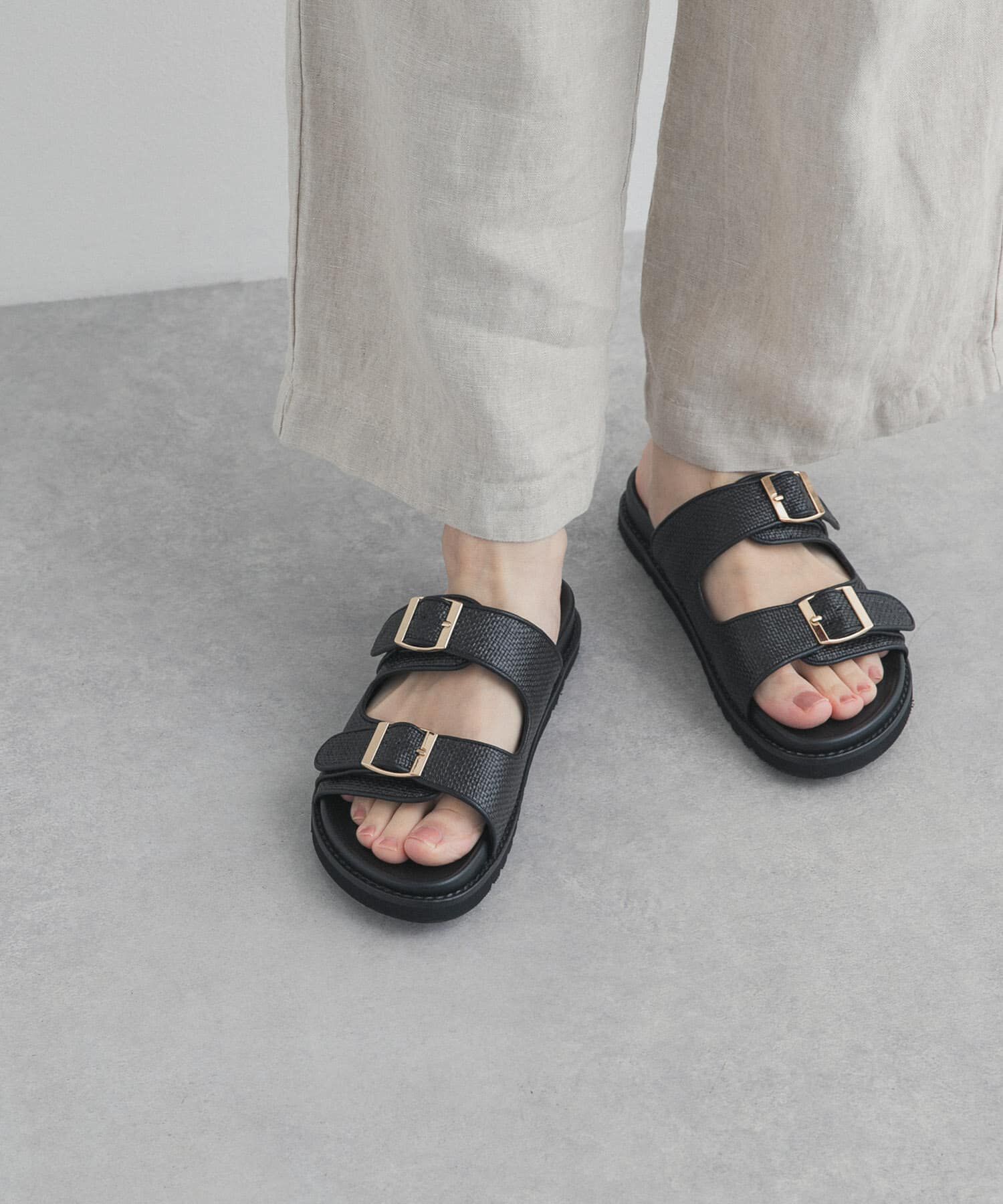 URBAN RESEARCH DOORS「ダブルベルトプラットフォームサンダル」|サンダル|ブラック