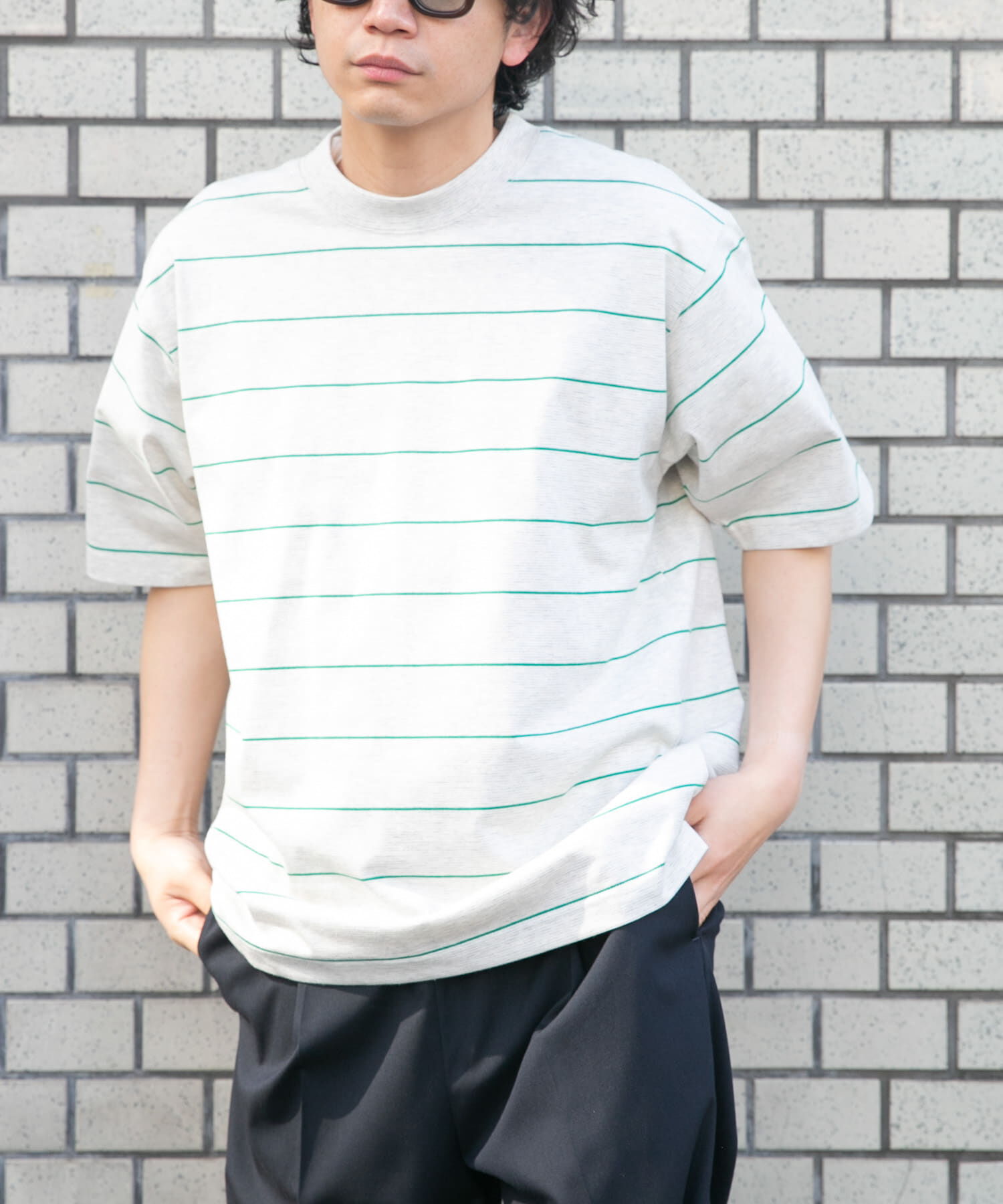 URBAN RESEARCH DOORS「FORK&SPOON　プレーティングボーダーショートスリーブTシャツ」|Tシャツ・カットソー|グリーン系その他