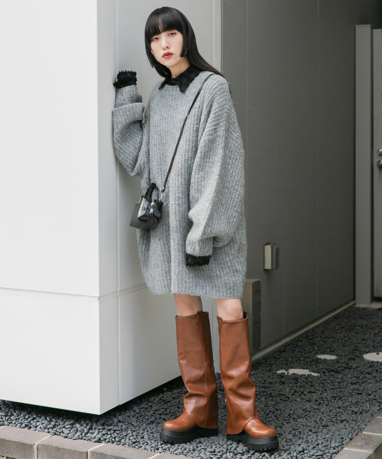  「ボリュームニットミニワンピース」|ワンピース|