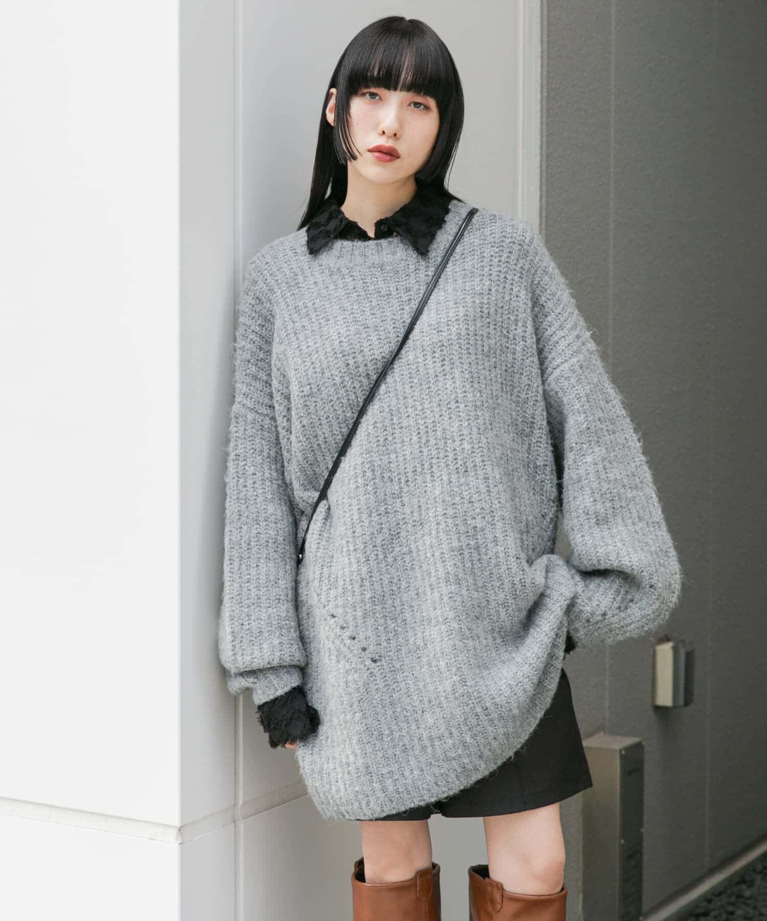  「ボリュームニットミニワンピース」|ワンピース|