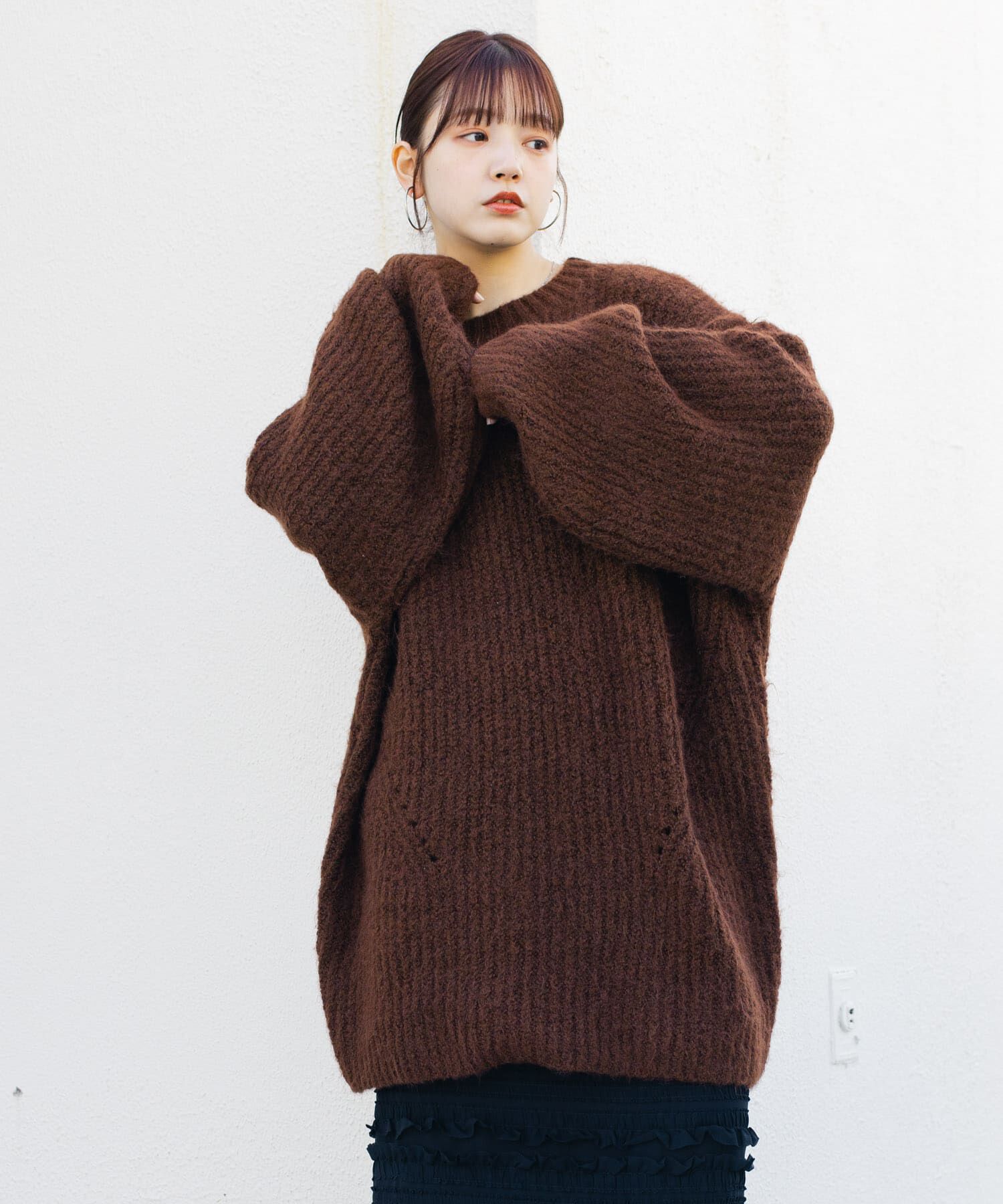  「ボリュームニットミニワンピース」|ワンピース|