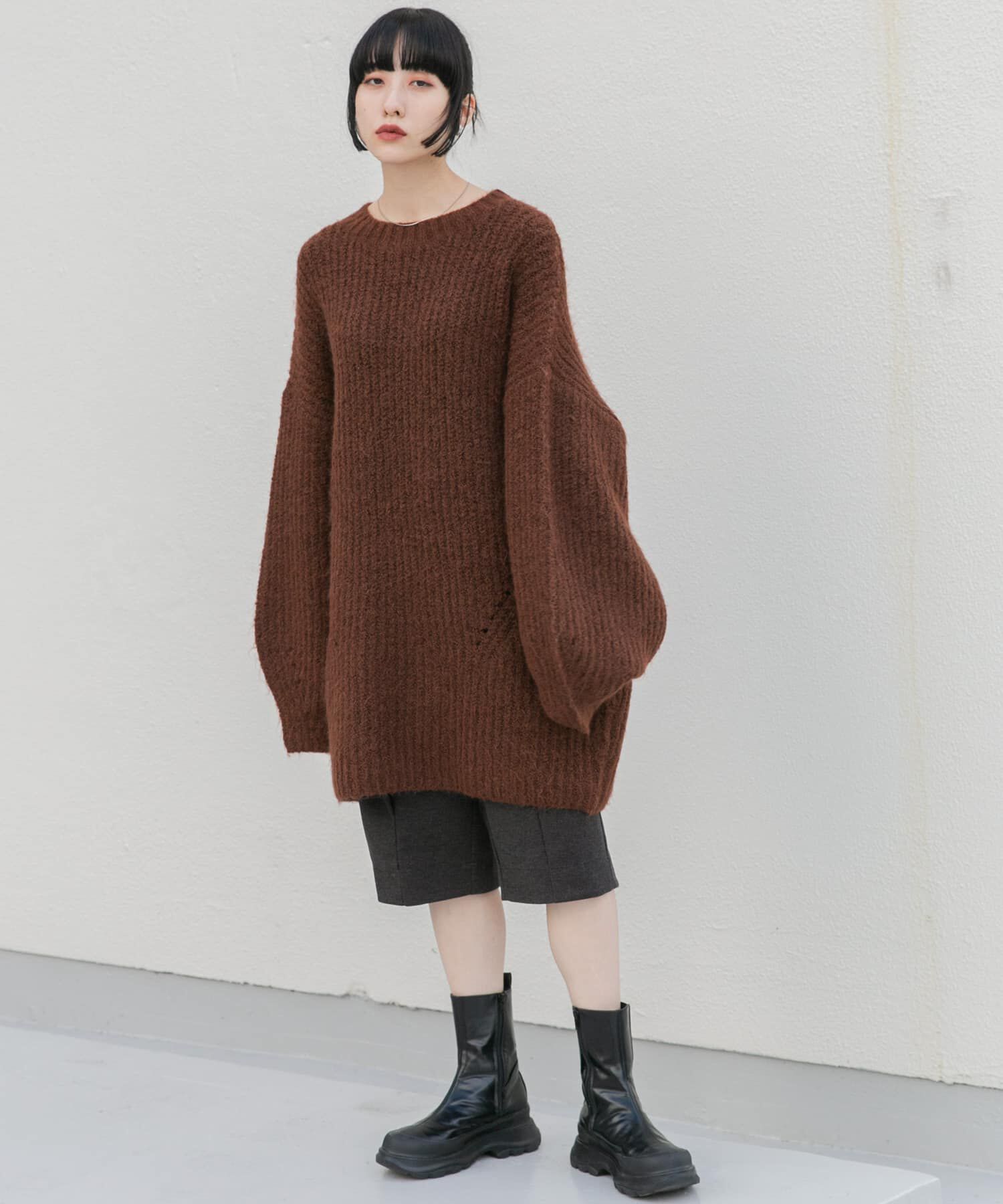  「ボリュームニットミニワンピース」|ワンピース|