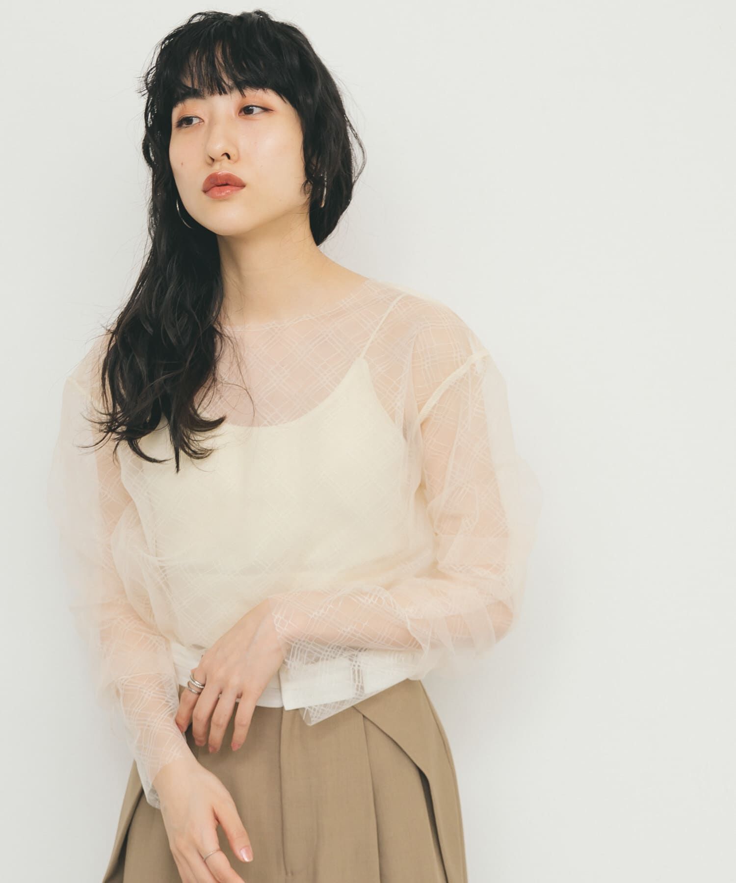  「リバーシブルレイヤードチュールカットソー」|Tシャツ・カットソー|