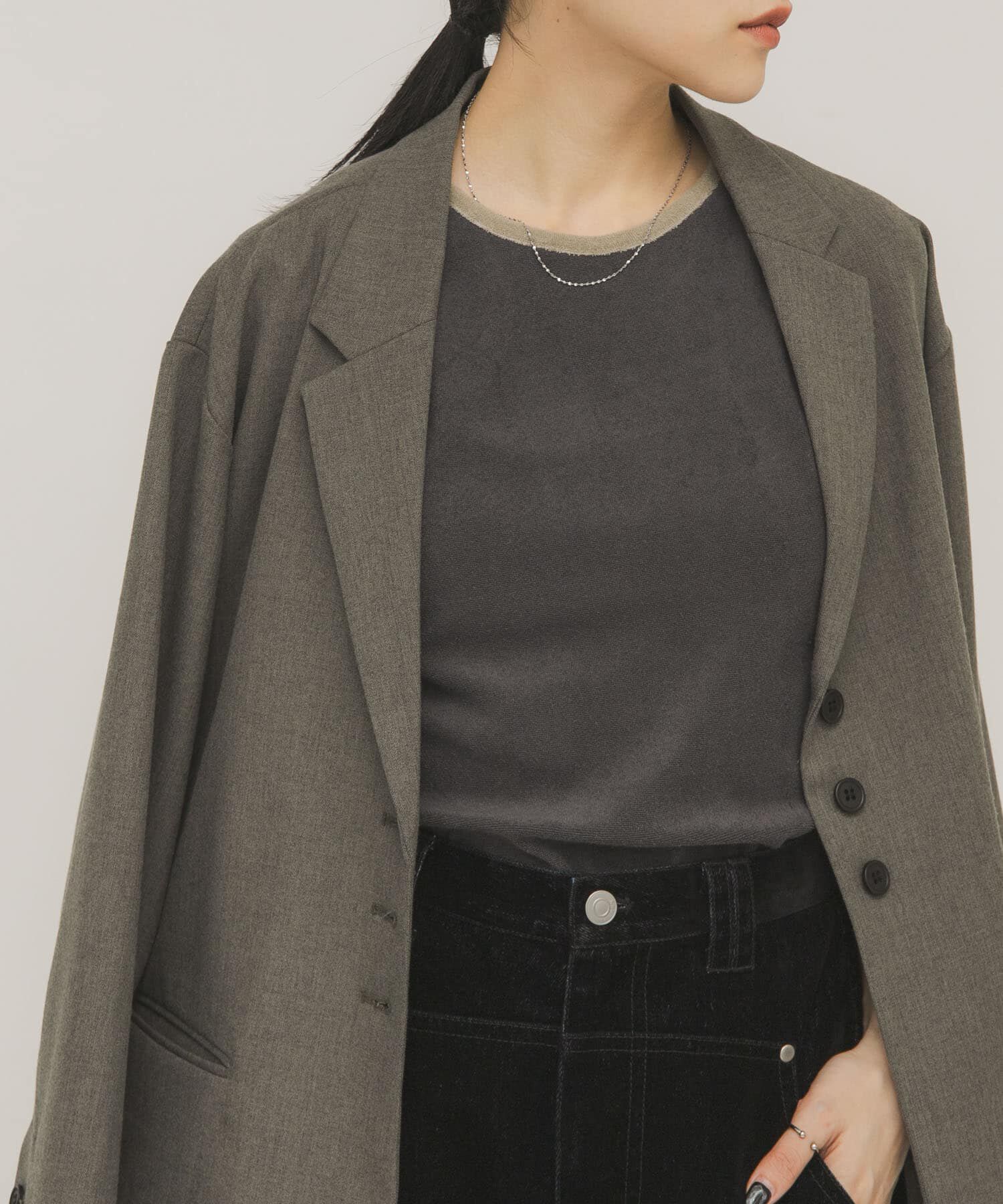  「バイカラーパイルタンク」|タンクトップ|チャコールグレー