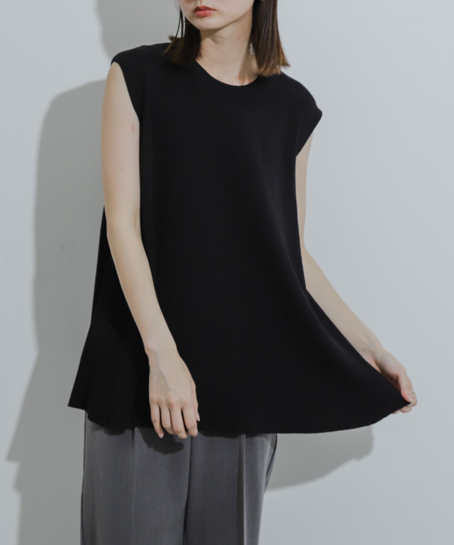 SENSE OF PLACE by URBAN RESEARCH「フレンチスリーブフレアチュニックセーター」|ニット・セーター|ブラック