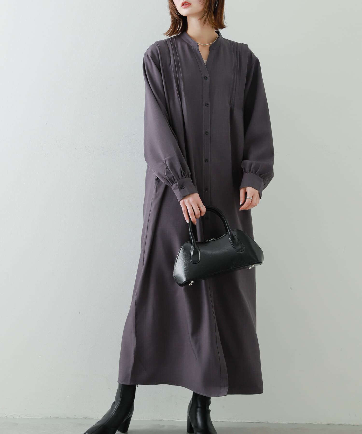 SENSE OF PLACE by URBAN RESEARCH「『Shortサイズあり』タックシャツワンピース」|ワンピース|チャコールグレー