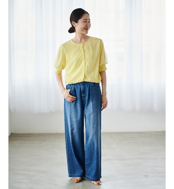 le.coeur blanc「《手洗い可能》Perle Pecheチュールレイヤードカーデ」|カーディガン|