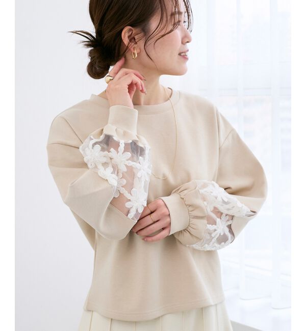  「《WEB限定アイテム》袖レースダンボールスウェット」|スウェット・ジャージ|ベージュ
