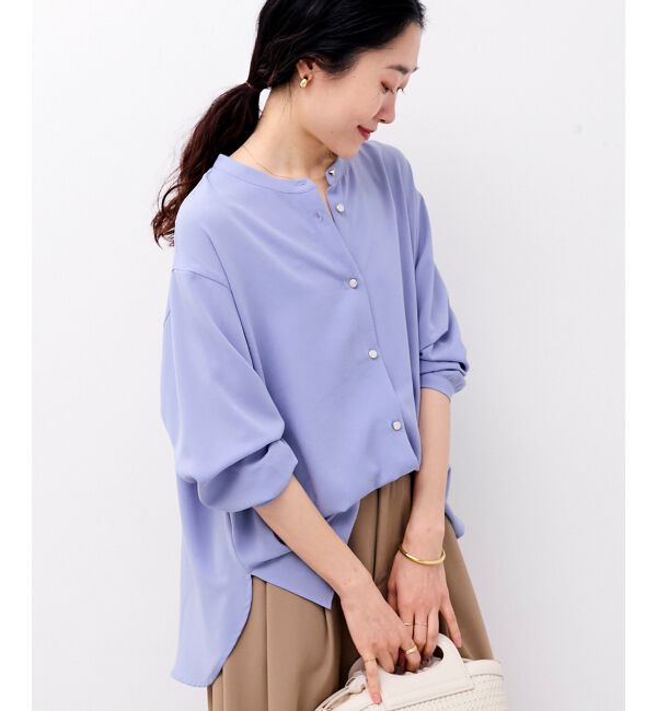  「2WAYジョーゼットギャザースリーブブラウス」|シャツ・ブラウス|サックス