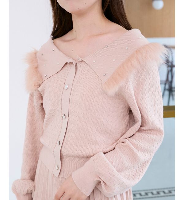  「フェイクファー付きキラキラ襟ニット」|ニット・セーター|
