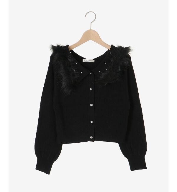  「フェイクファー付きキラキラ襟ニット」|ニット・セーター|