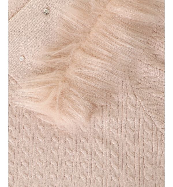  「フェイクファー付きキラキラ襟ニット」|ニット・セーター|