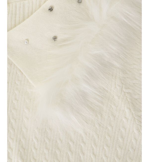  「フェイクファー付きキラキラ襟ニット」|ニット・セーター|