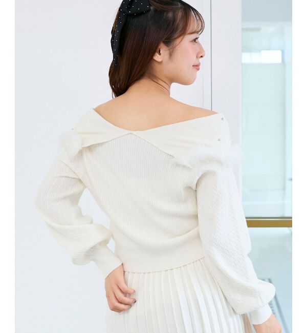  「フェイクファー付きキラキラ襟ニット」|ニット・セーター|