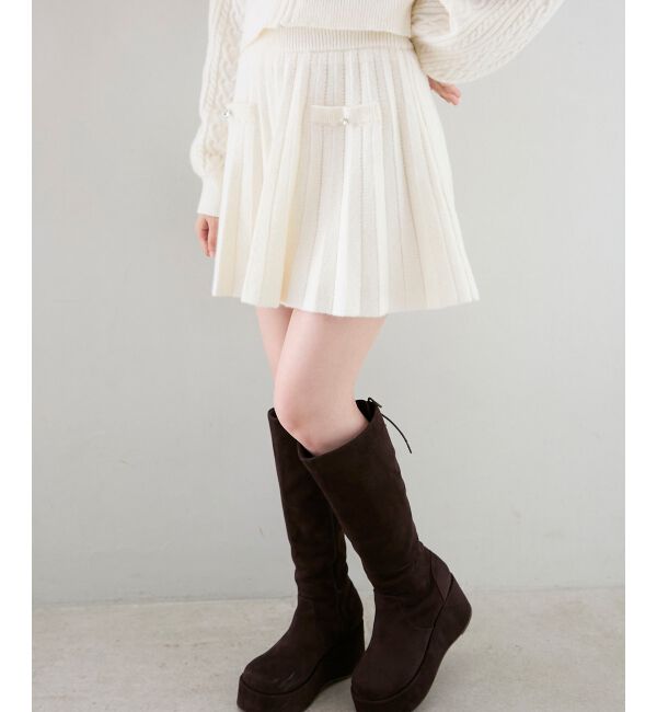  「キラキラボタンプリーツニットスカート」|スカート|