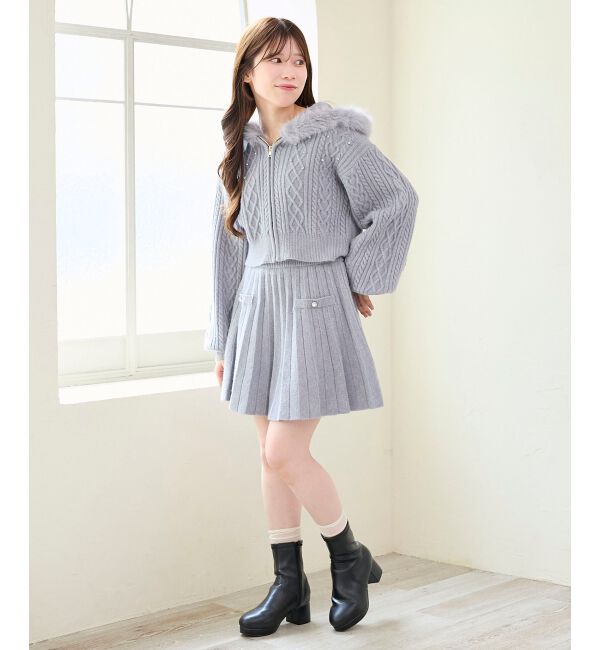  「キラキラボタンプリーツニットスカート」|スカート|