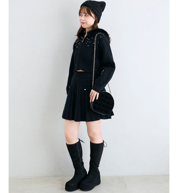  「キラキラボタンプリーツニットスカート」|スカート|