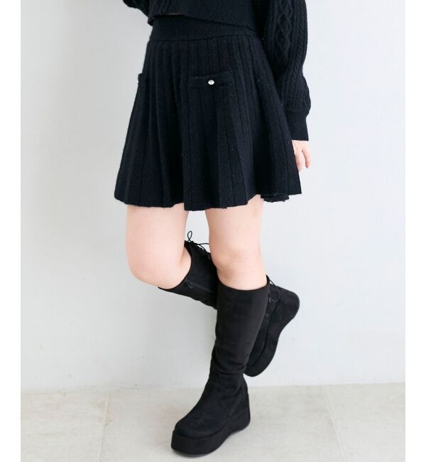  「キラキラボタンプリーツニットスカート」|スカート|