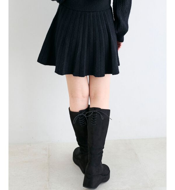  「キラキラボタンプリーツニットスカート」|スカート|