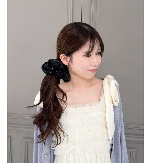  「キラキラブルーミングシュシュ」|ヘアゴム・シュシュ|ブラック