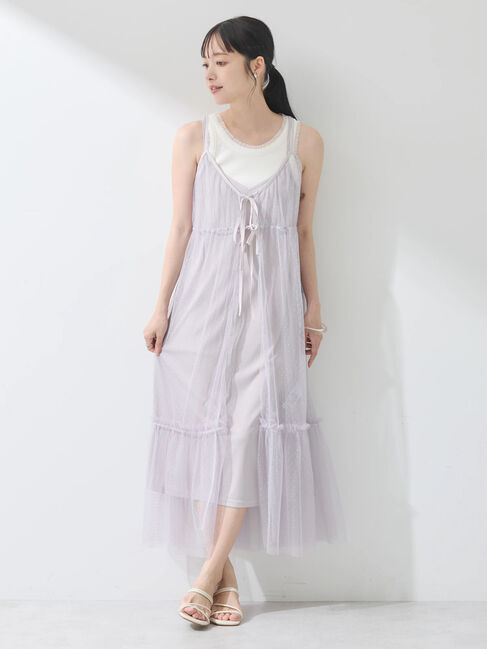 earth music&ecology「ドットチュールキャミワンピース」|ワンピース|Light Gray