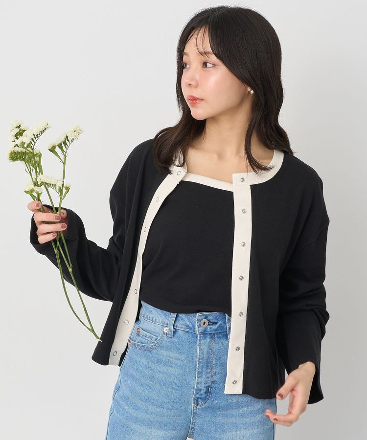 earth music&ecology「SET2点リブアンサンブル」|カーディガン|Black