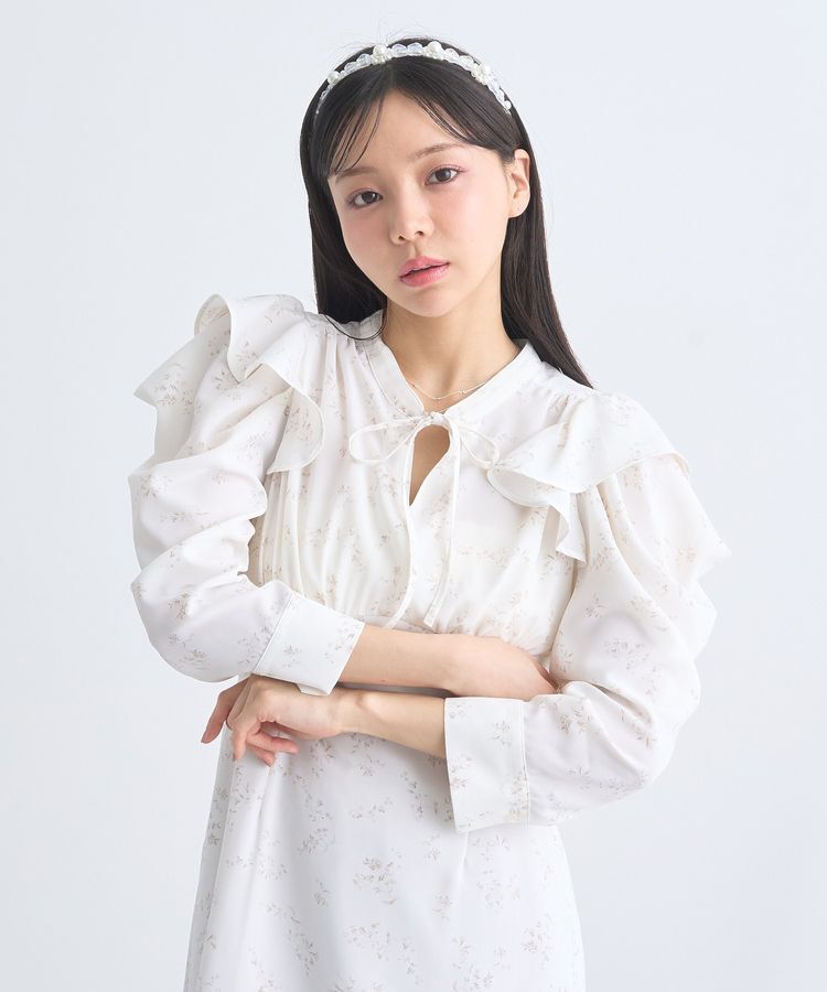 earth music&ecology「ラッフルショルダーフラワーワンピース」|ワンピース|