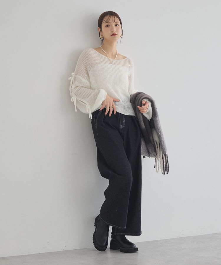 earth music&ecology「サイドリボン透かしニットプルオーバー」|ニット・セーター|