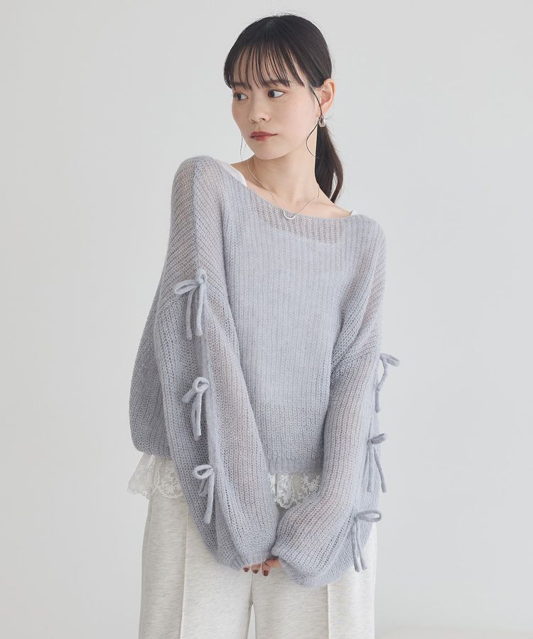 earth music&ecology「サイドリボン透かしニットプルオーバー」|ニット・セーター|