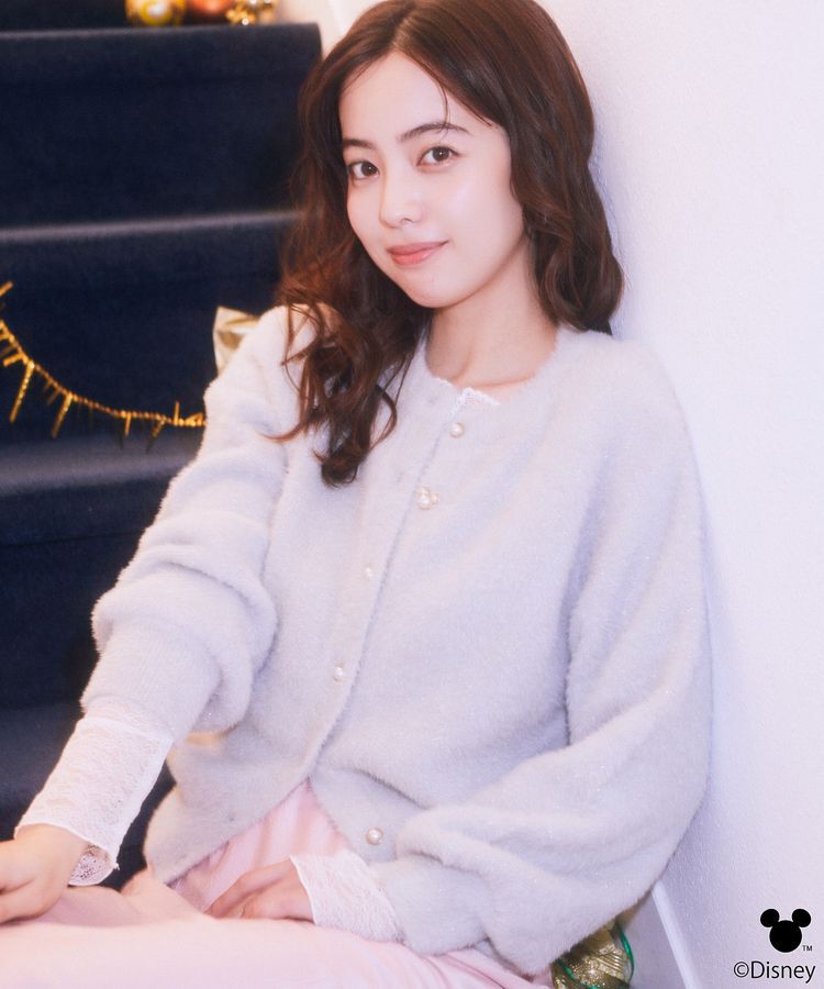 earth music&ecology「Disney/ポイントミッキーラメシャギーカーデ」|カーディガン|