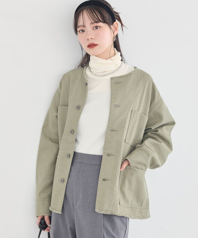 earth music&ecology「ノーカラーカバーオール」|テーラードジャケット|