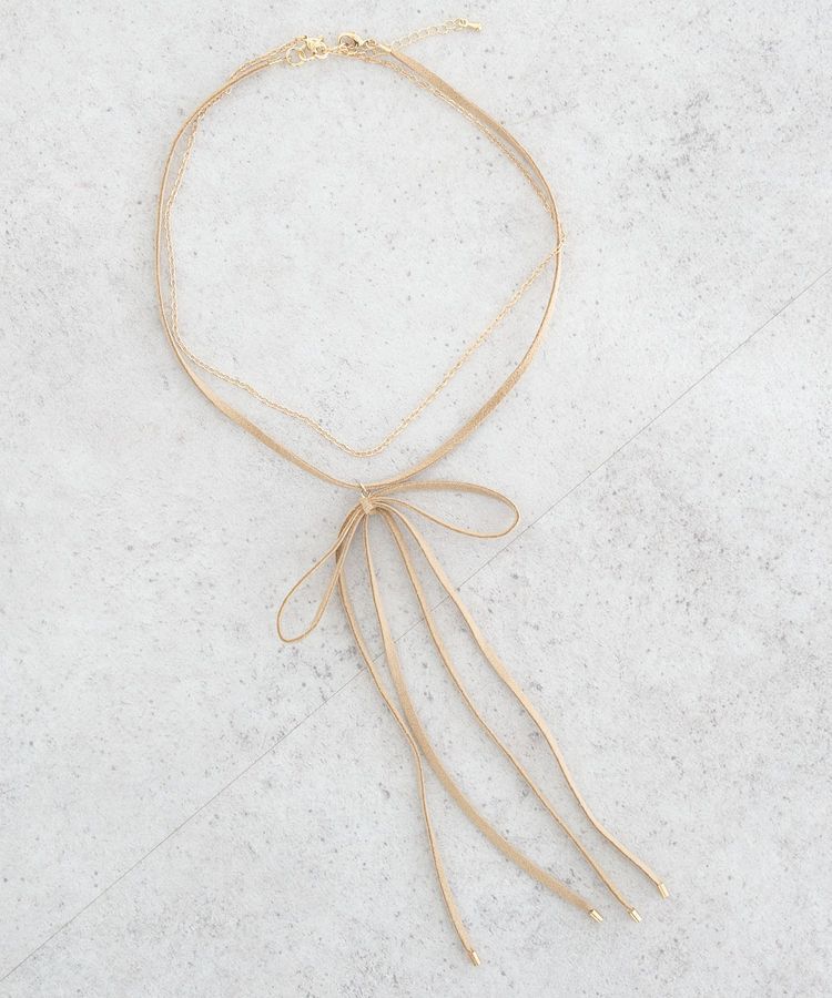 earth music&ecology「スエードライクリボンネックレス」|ネックレス|Beige