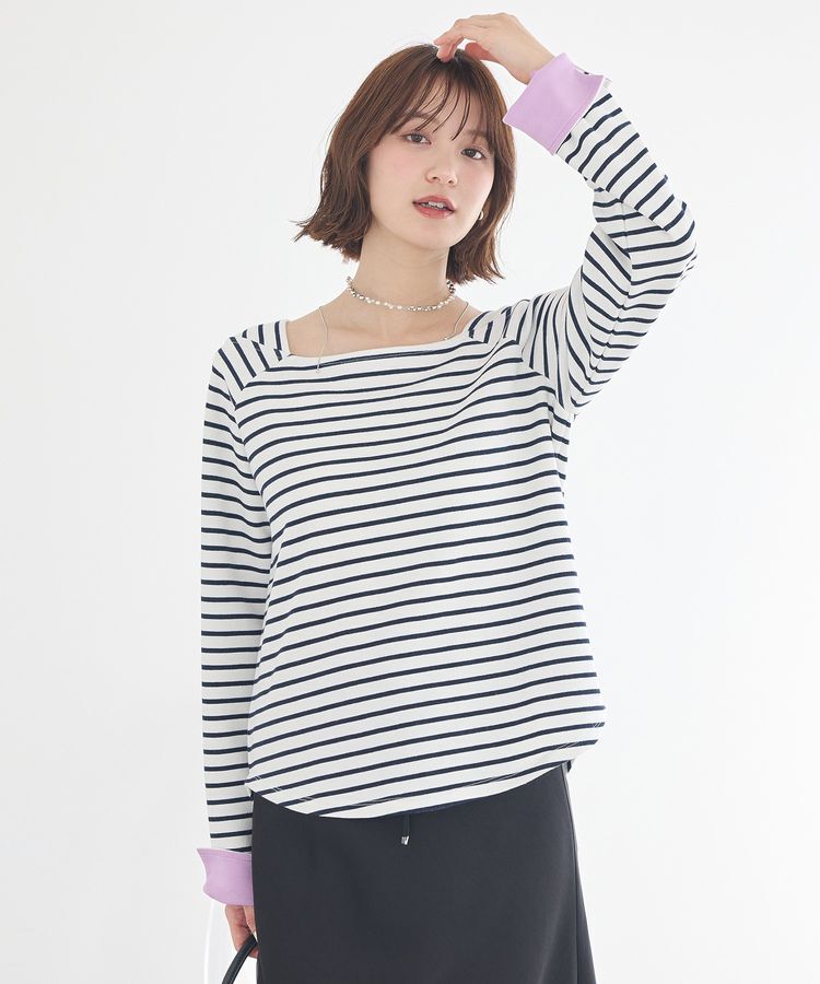 earth music&ecology「バイカラースクエアネックボーダープルオーバー」|Tシャツ・カットソー|