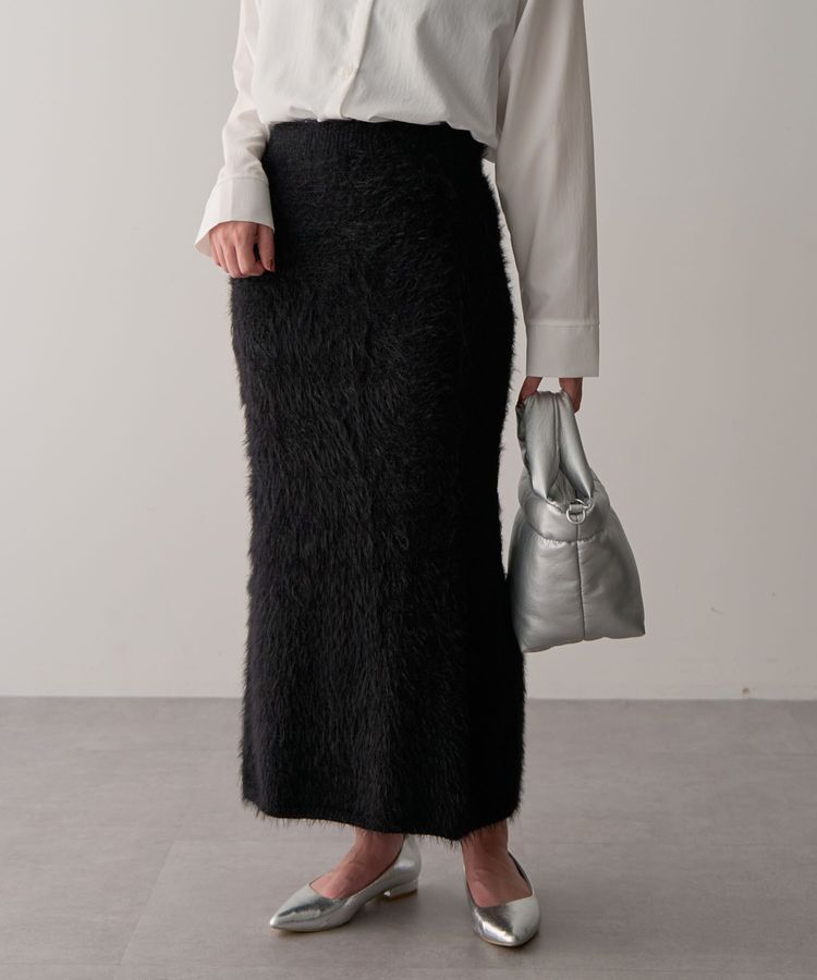 Green Parks「・Petit Fleur シャギーニットスカート」|タイト|Black